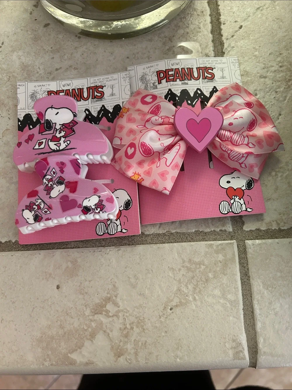 Peanuts Pink Snoopy Heart Bow and Clip Set